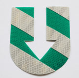 Super Reflective green and white barricade U Stickers (Hand Cut)